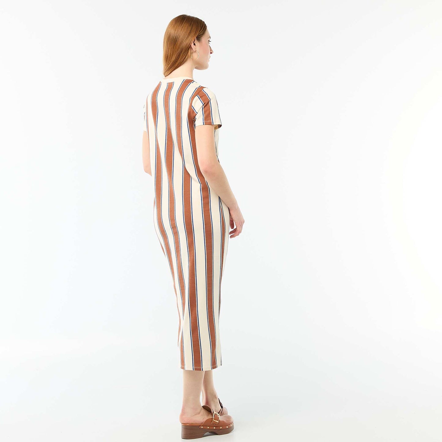 Robe longue en jersey manches courtes BEIGE