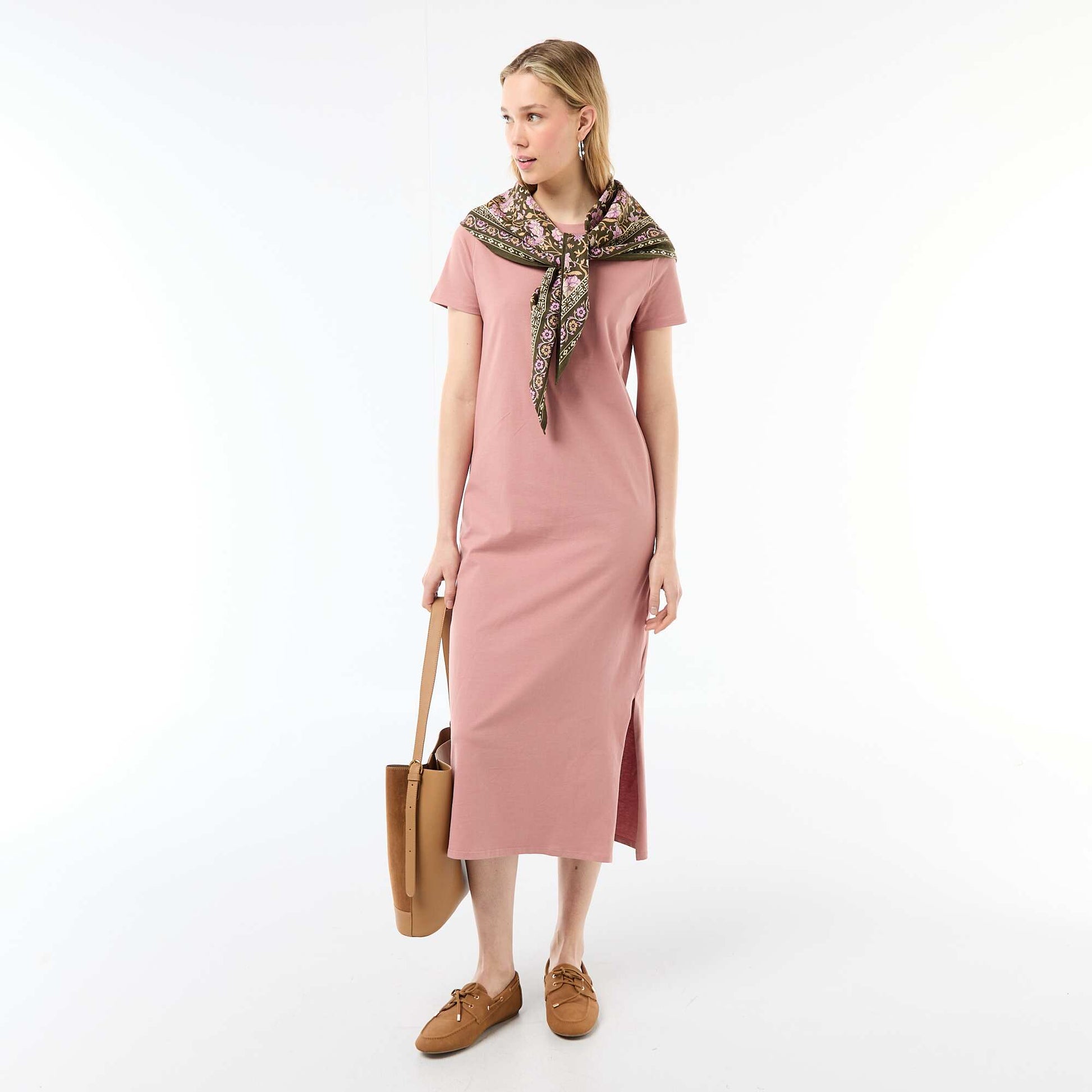 Robe longue en jersey manches courtes ROSE