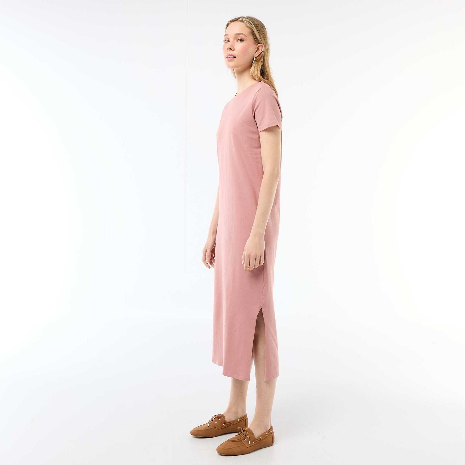 Robe longue en jersey manches courtes ROSE