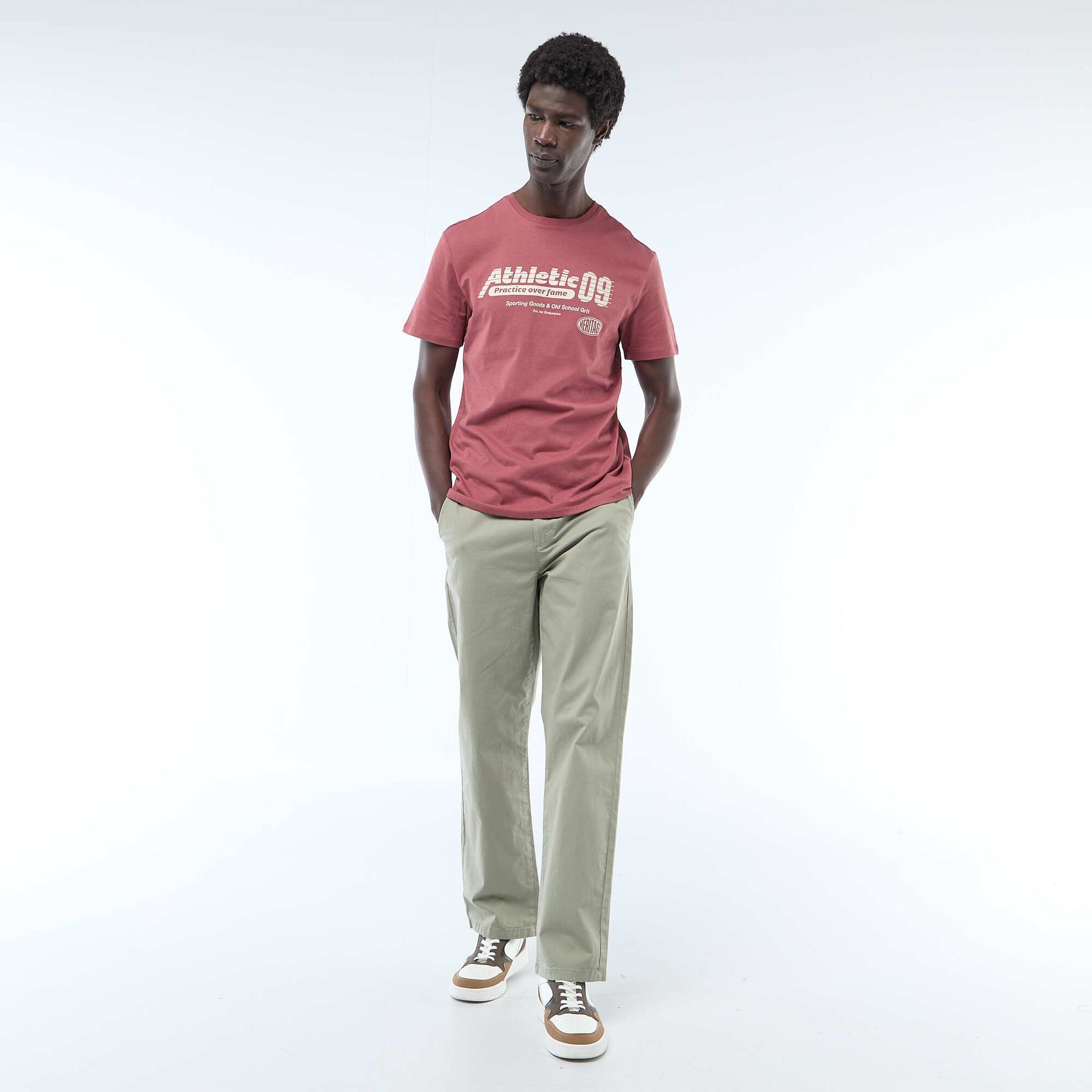 Pantalon regular en twill VERT