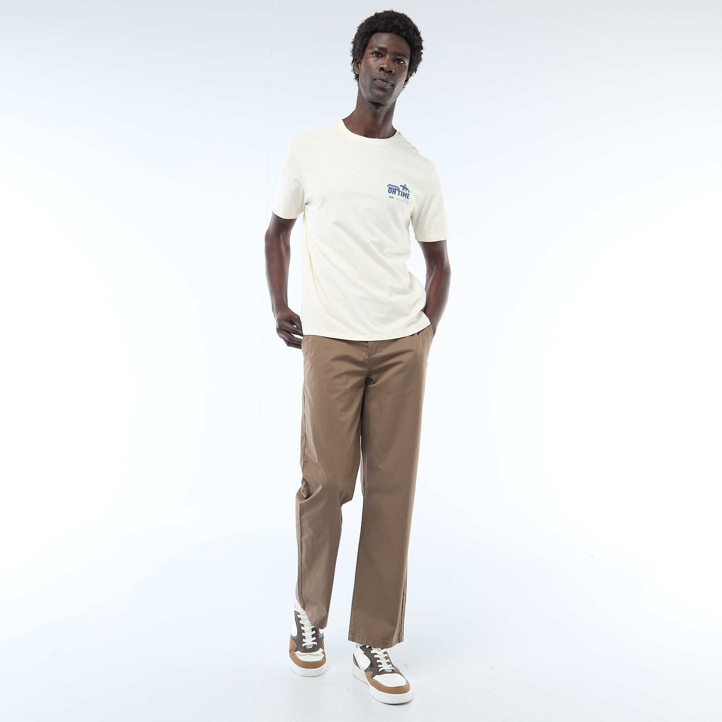 Pantalon regular en twill MARRON