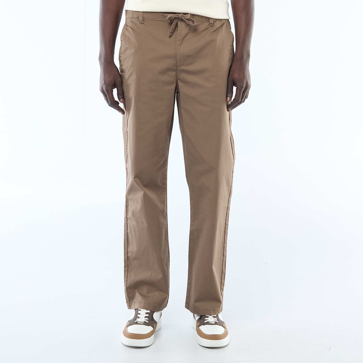 Pantalon regular en twill MARRON