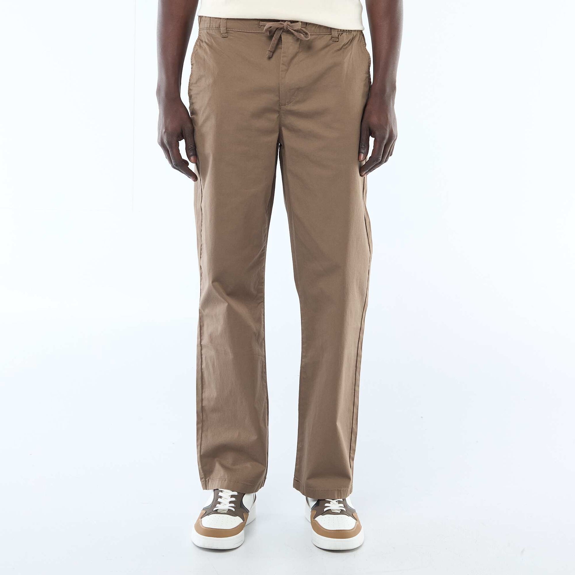 Pantalon regular en twill MARRON