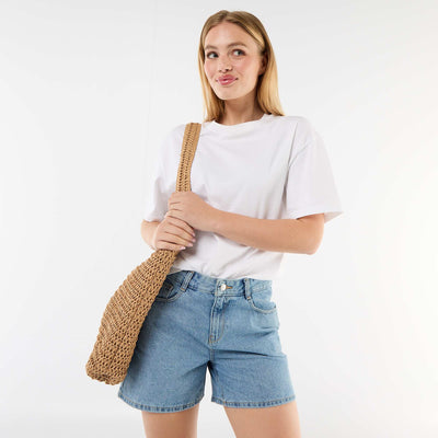Short taille haute en jean BLEU