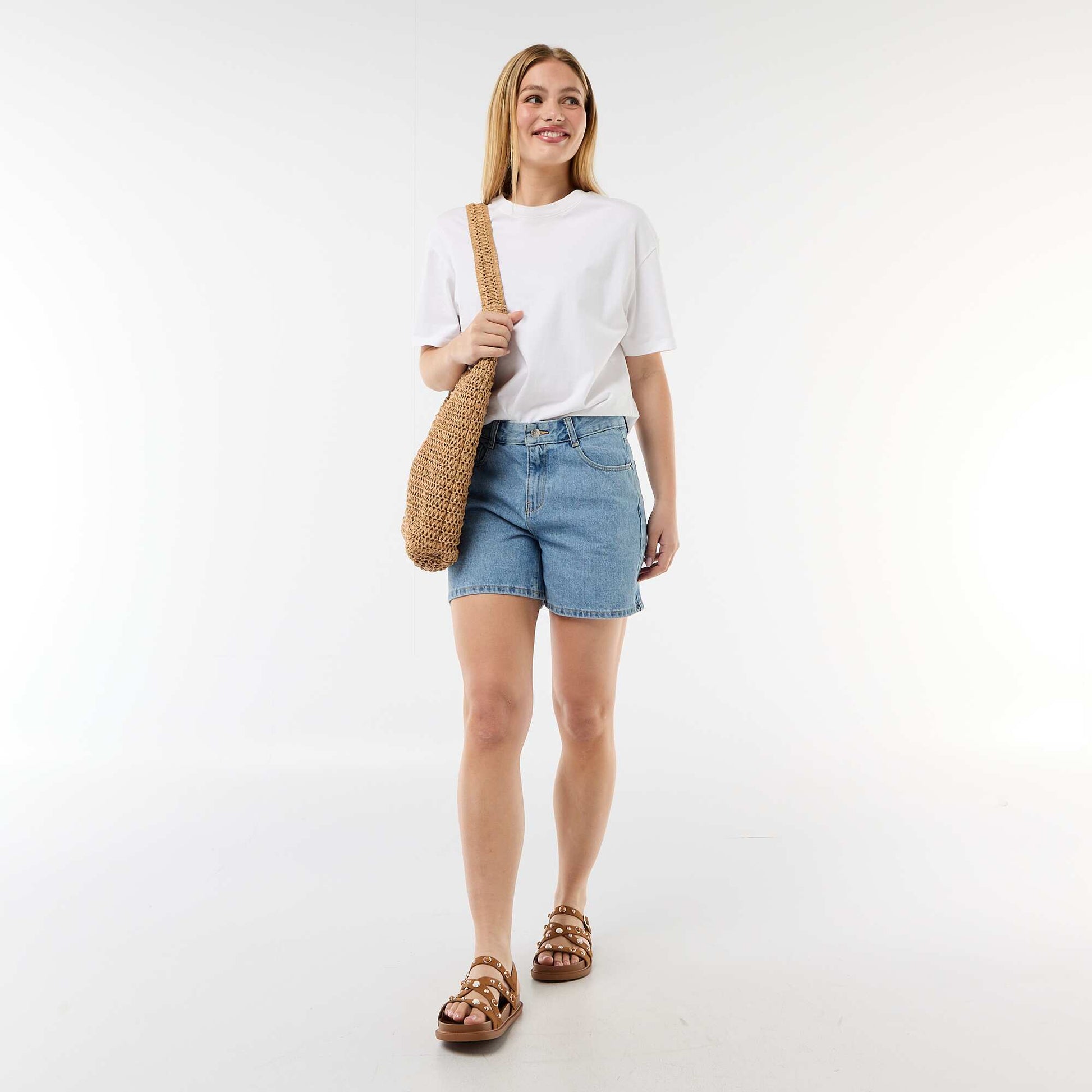 Short taille haute en jean BLEU