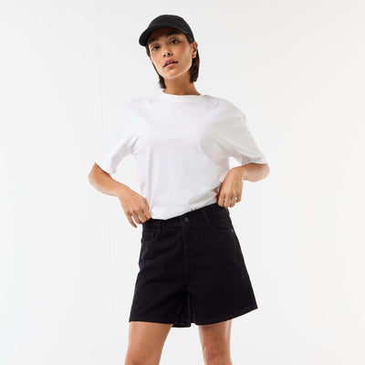 Short taille haute en jean NOIR