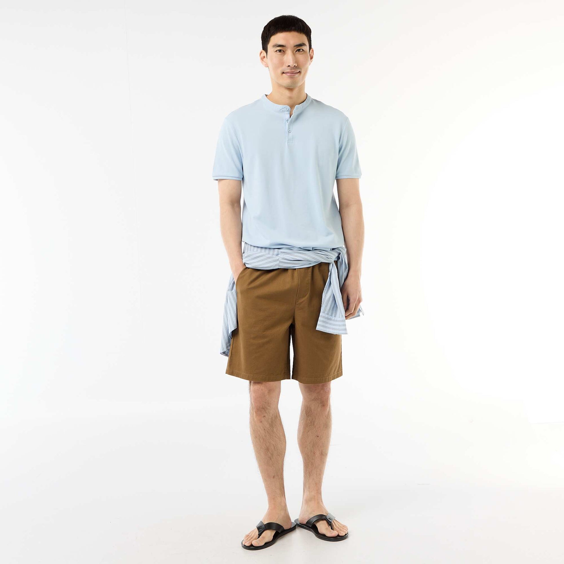 Polo homme à manches courtes en maille piquée à col tunisien BLEU