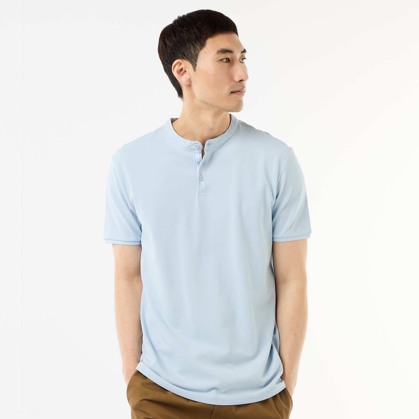 Polo homme à manches courtes en maille piquée à col tunisien BLEU