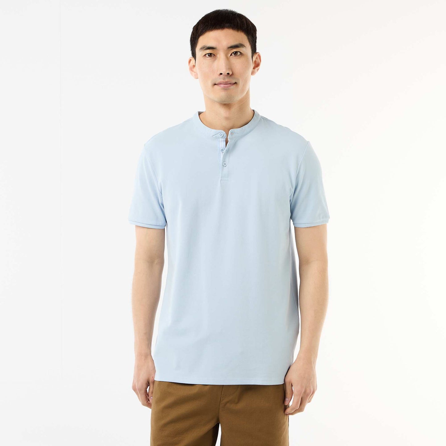 Polo homme à manches courtes en maille piquée à col tunisien BLEU