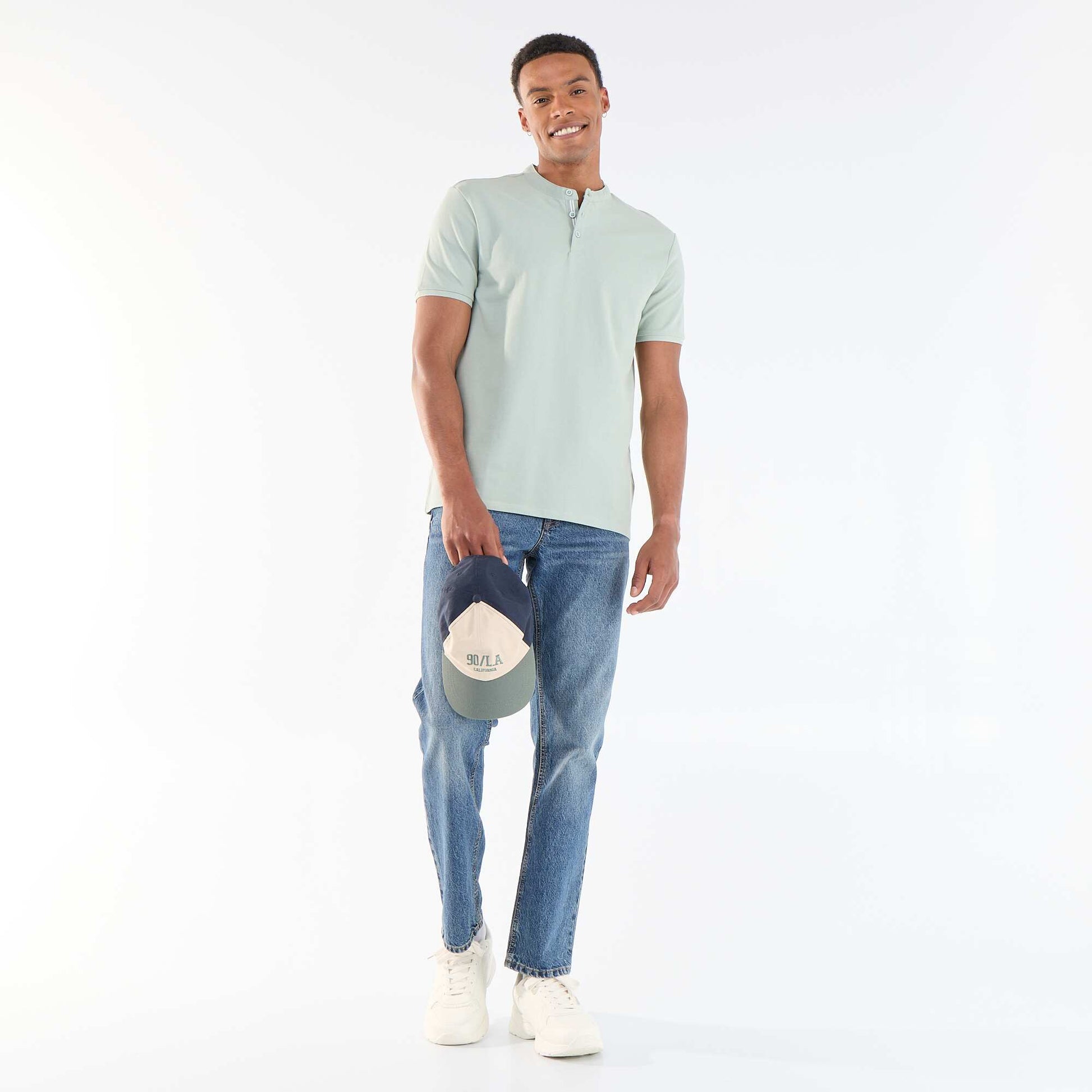 Polo homme col tunisien uni en piqué VERT