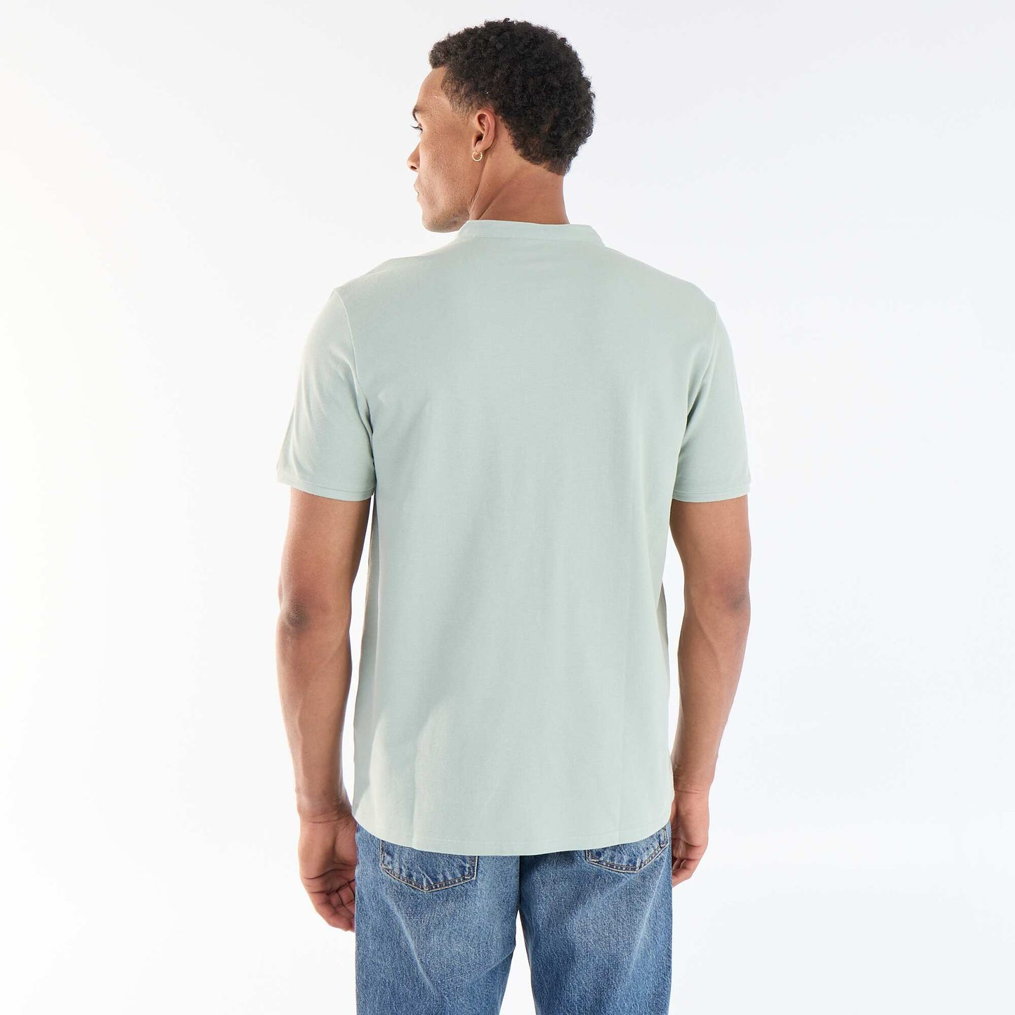 Polo homme col tunisien uni en piqué VERT
