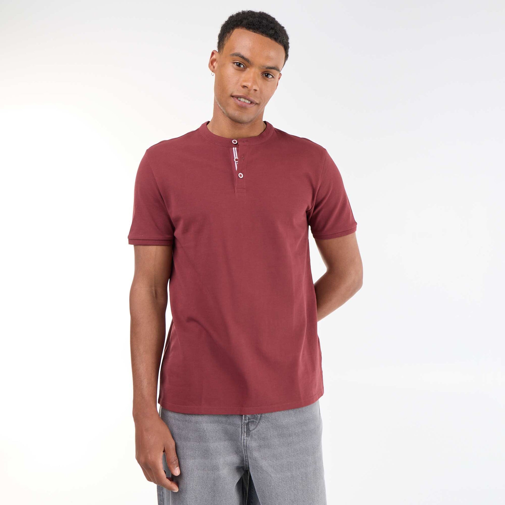 Polo homme uni en maille piquée à col tunisien ROUGE