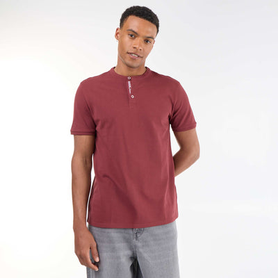 Polo homme uni en maille piquée à col tunisien ROUGE