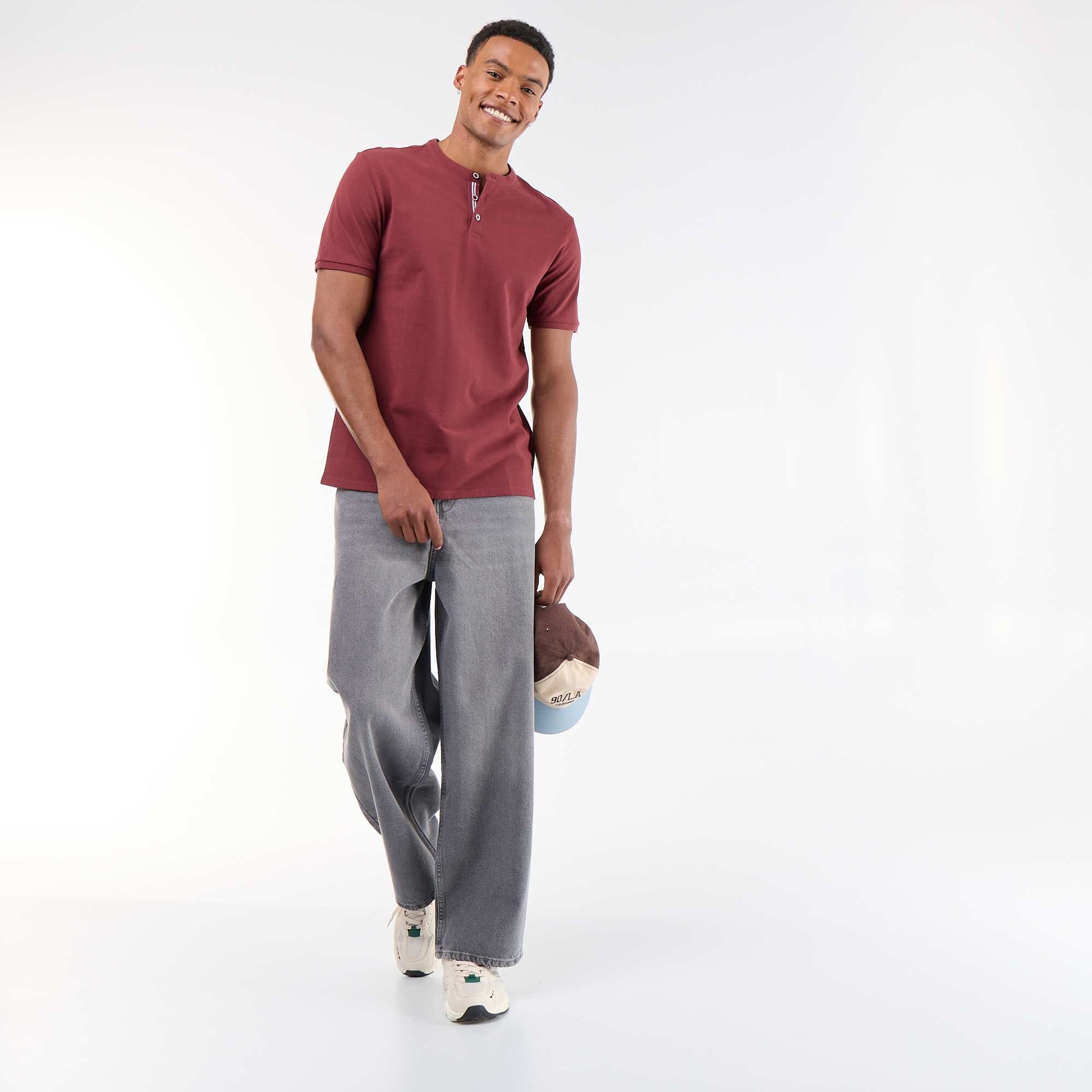 Polo homme uni en maille piquée à col tunisien ROUGE