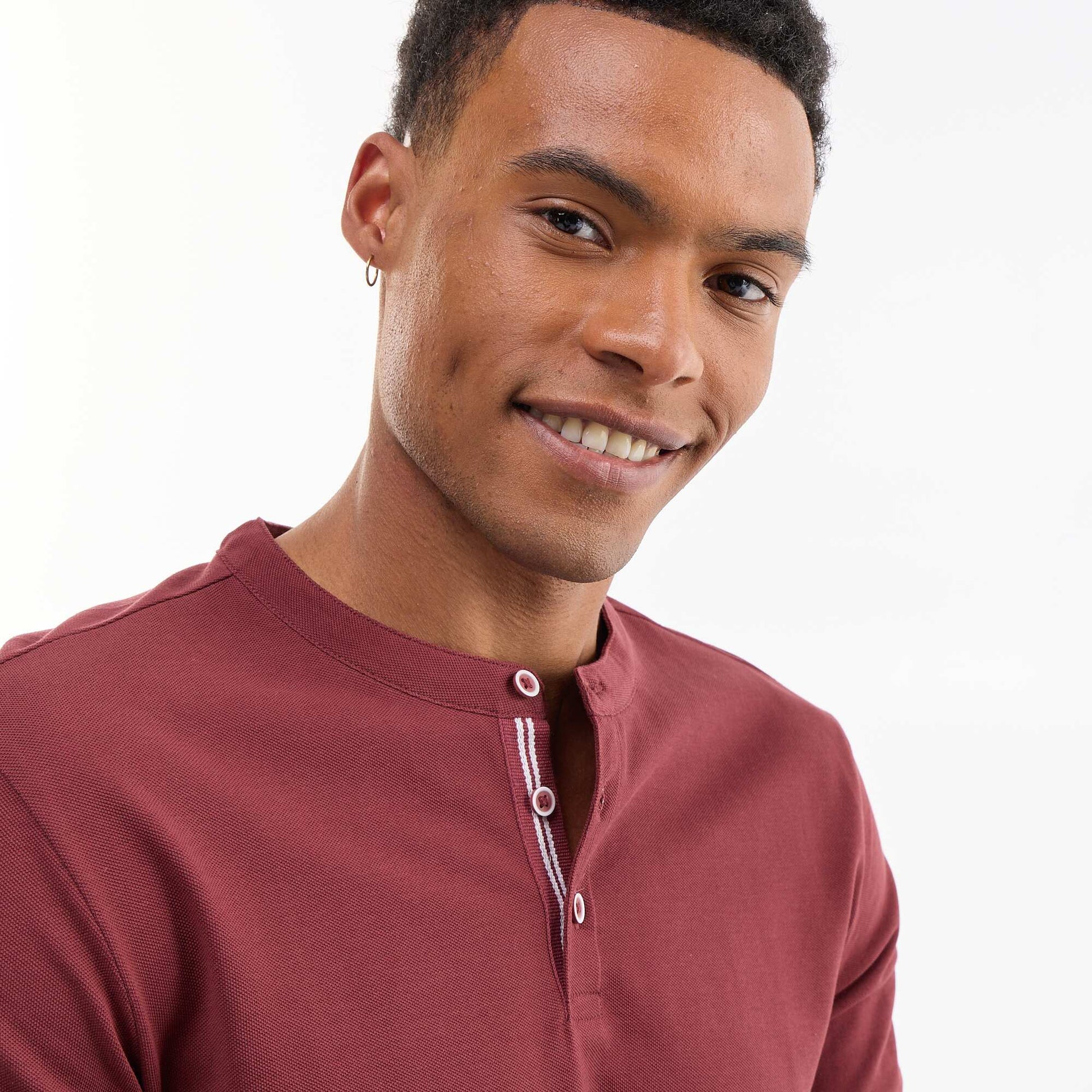 Polo homme uni en maille piquée à col tunisien ROUGE