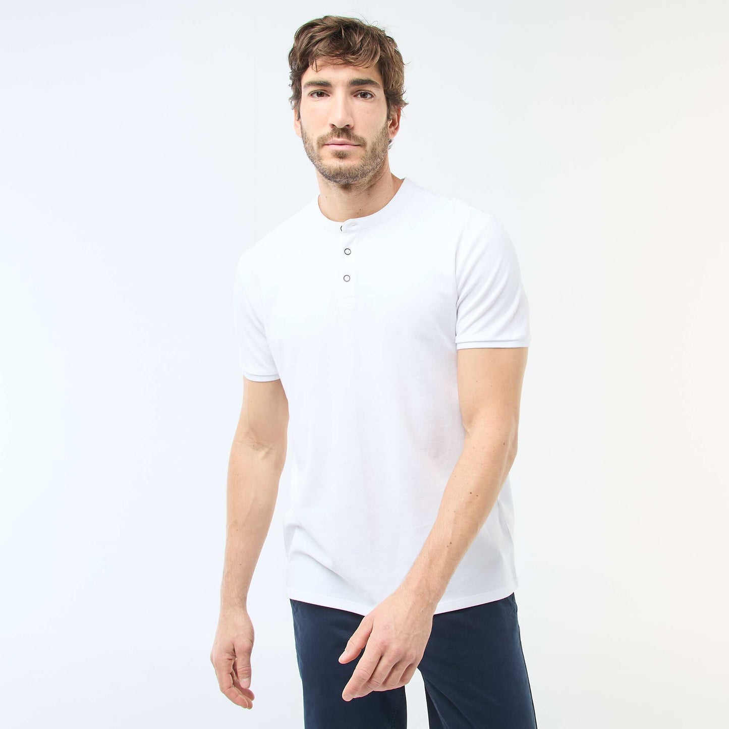 Polo homme en piqué de coton à col tunisien BLANC