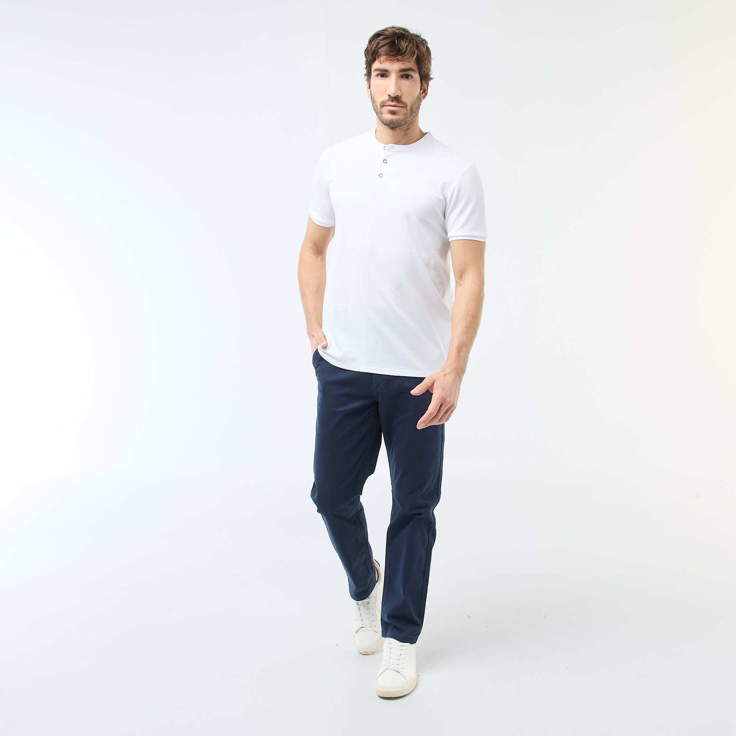 Polo homme en piqué de coton à col tunisien BLANC