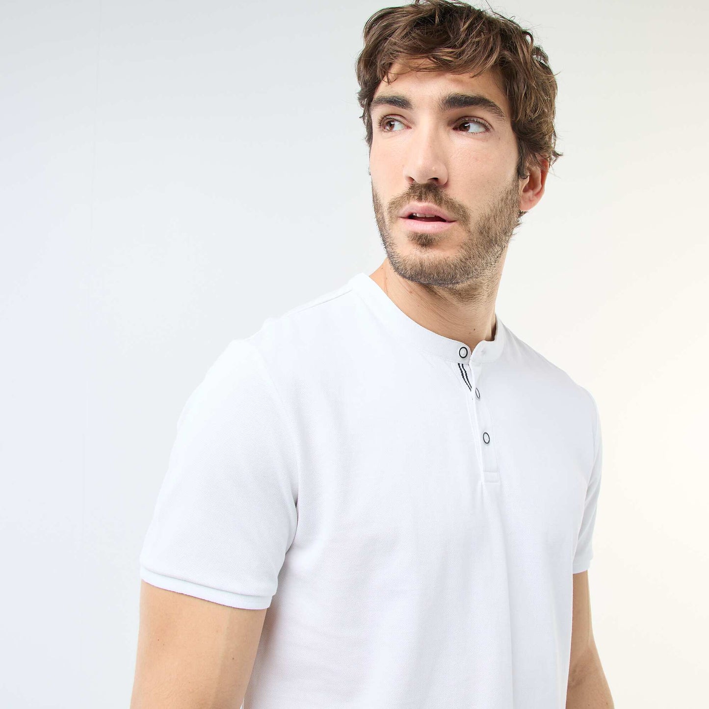 Polo homme en piqué de coton à col tunisien BLANC