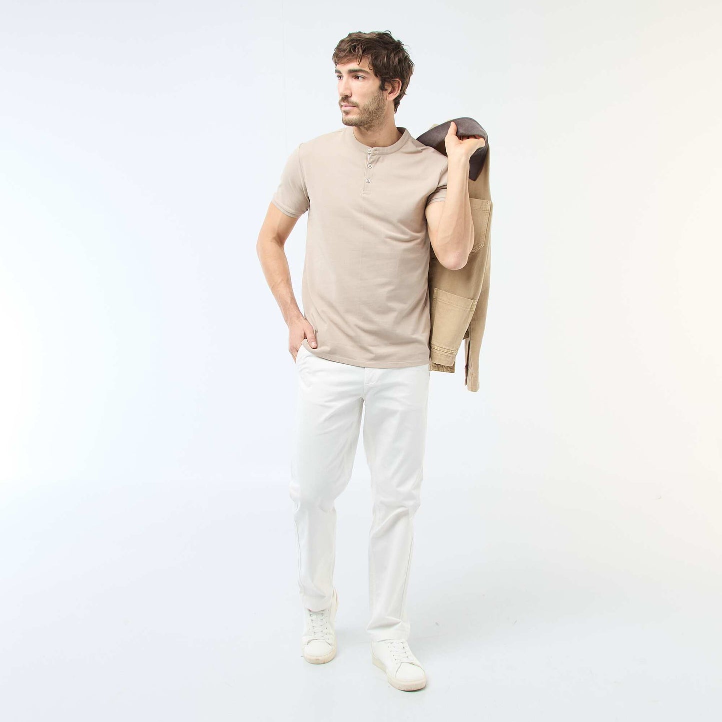 Polo homme en coton piqué à col tunisien BEIGE