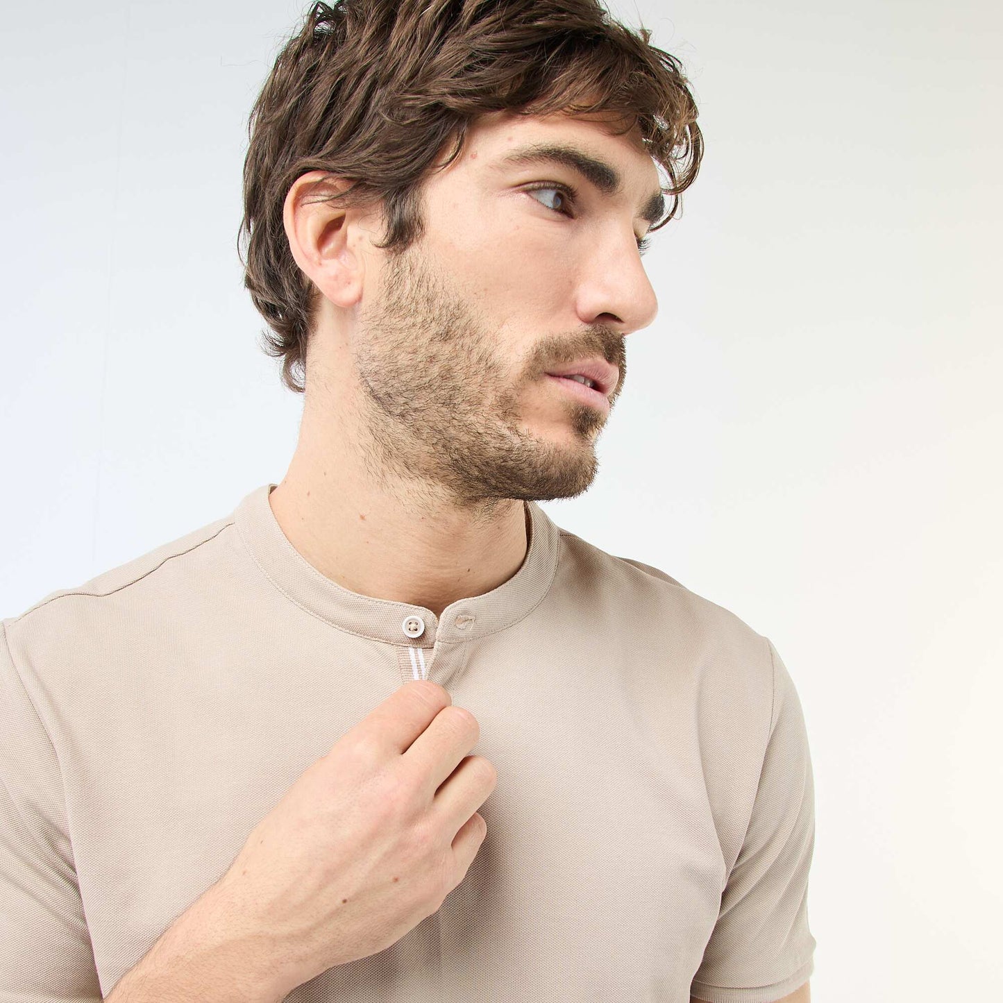 Polo homme en coton piqué à col tunisien BEIGE