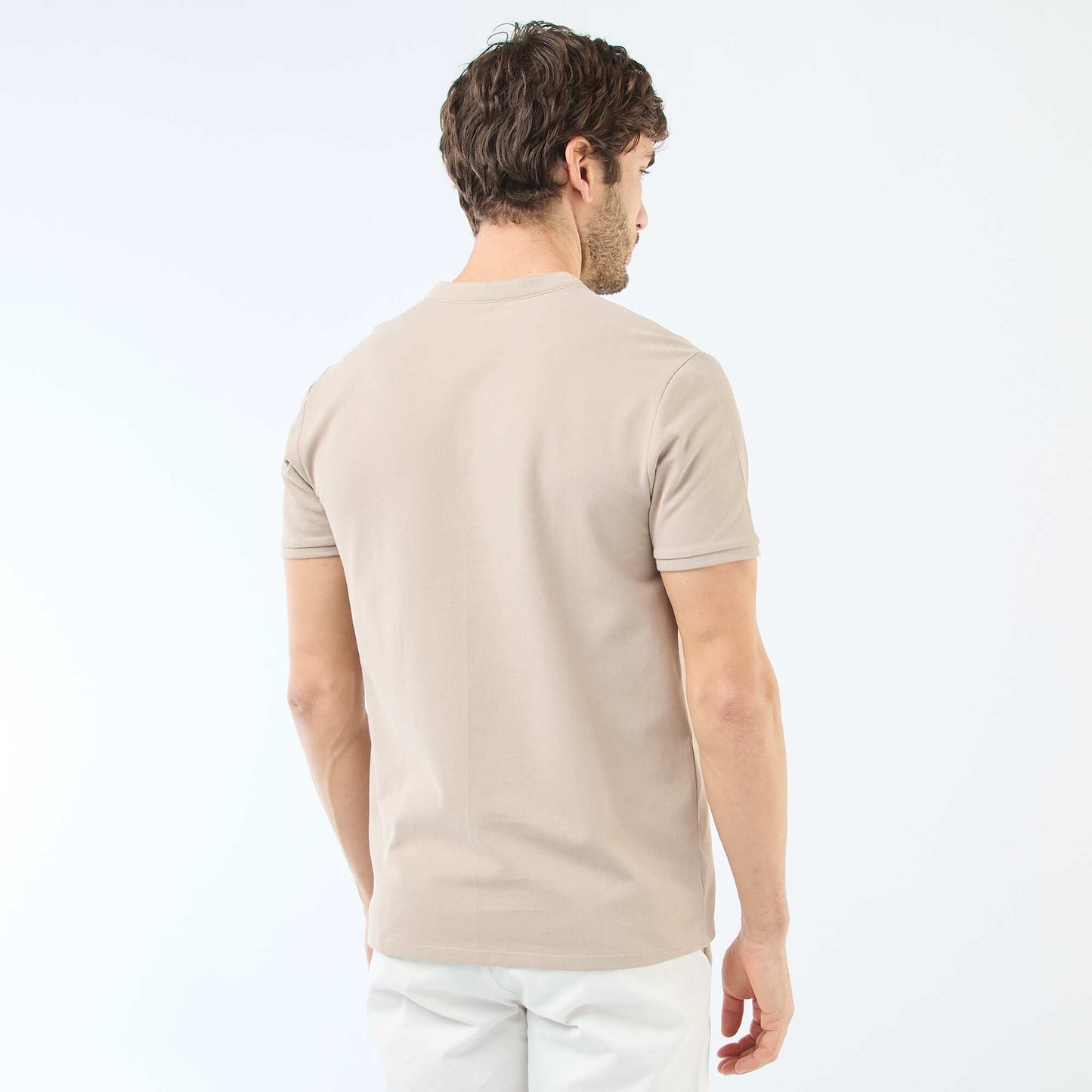 Polo homme en coton piqué à col tunisien BEIGE