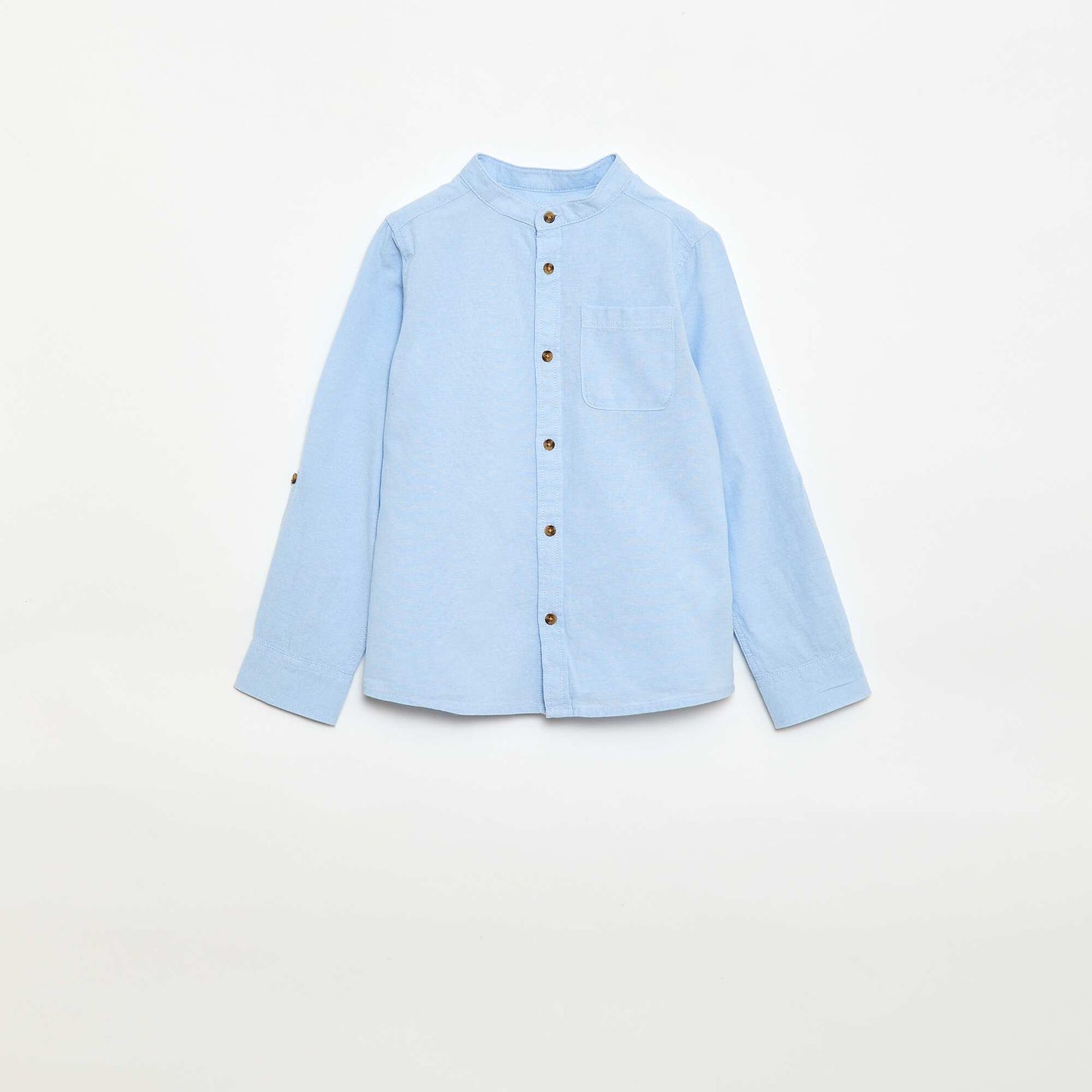 Chemise col mao en coton uni BLEU