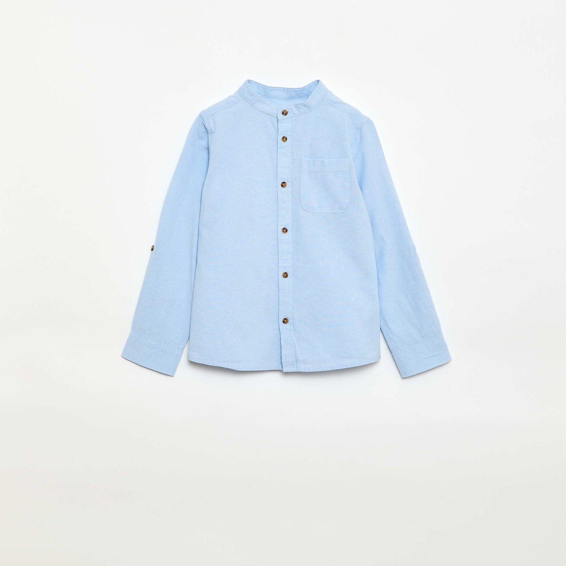 Chemise col mao en coton uni BLEU