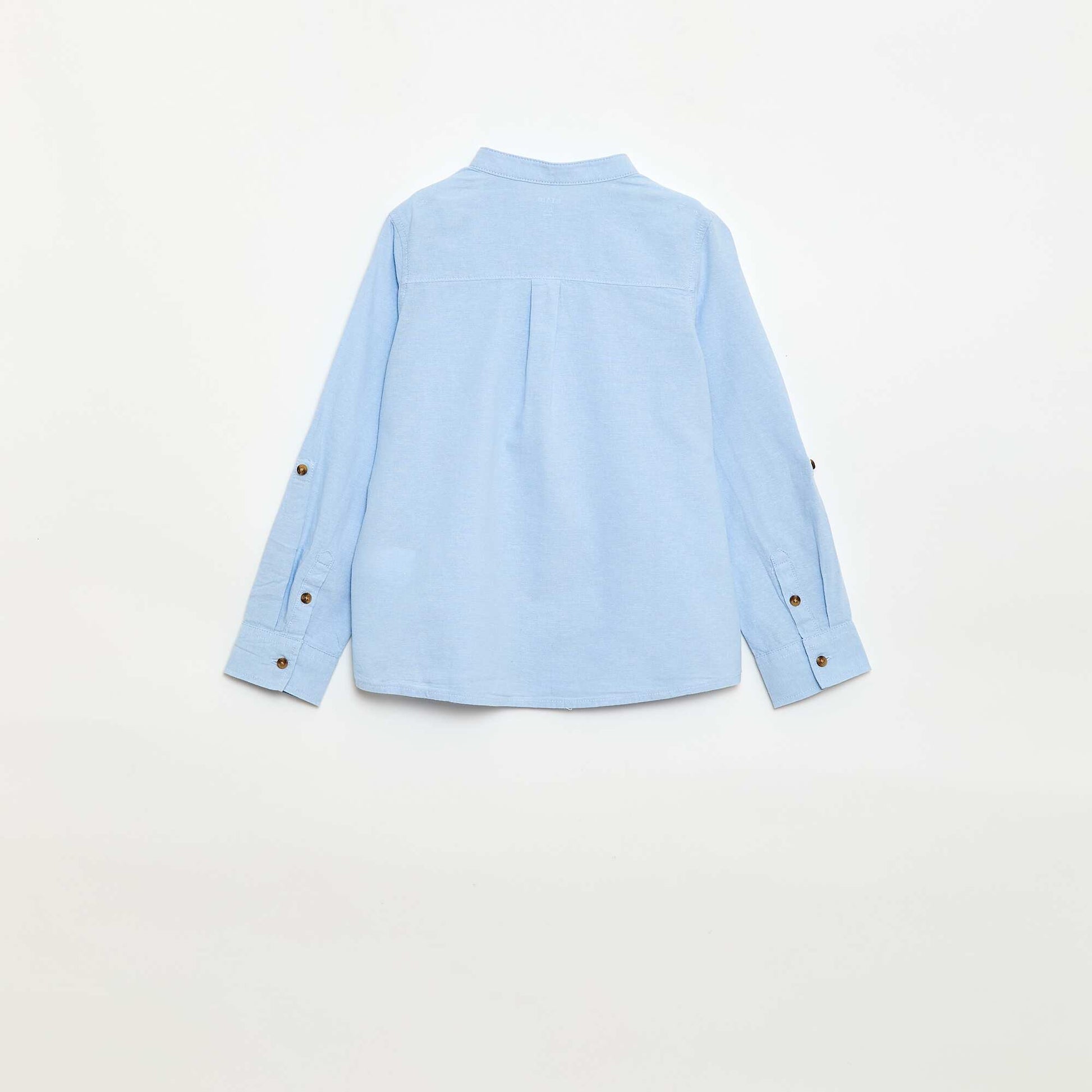 Chemise col mao en coton uni BLEU