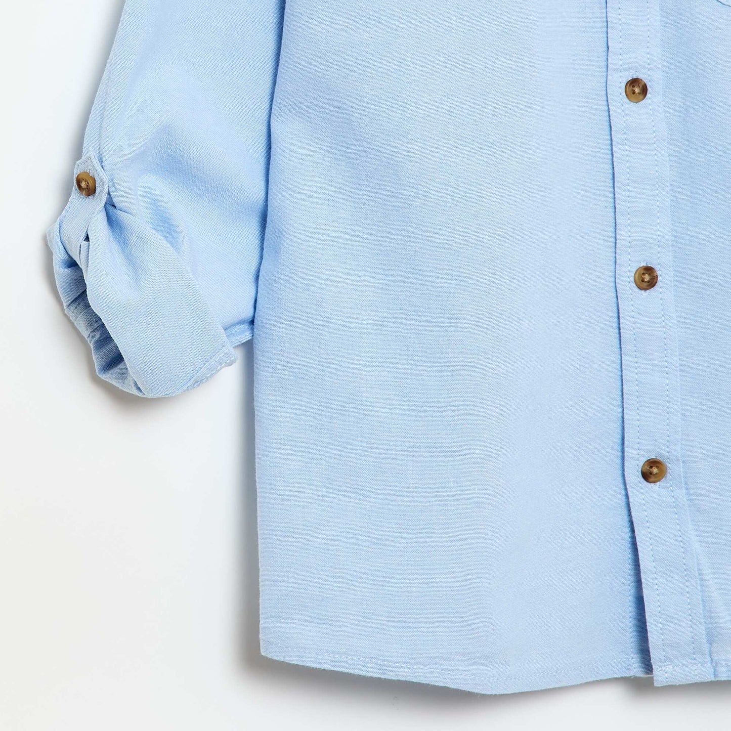 Chemise col mao en coton uni BLEU