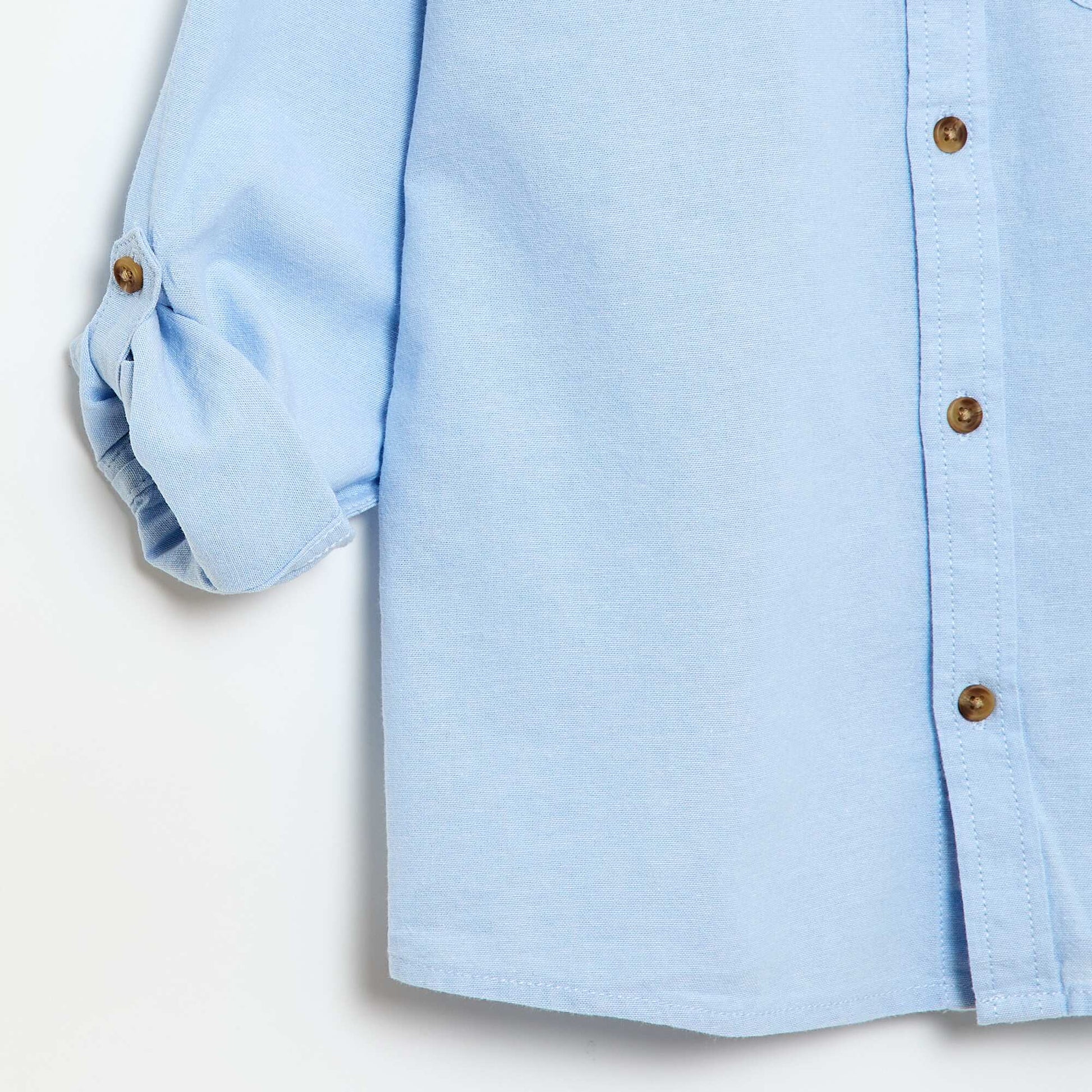 Chemise col mao en coton uni BLEU