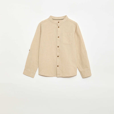 Chemise à manches longues en lin et coton BLANC