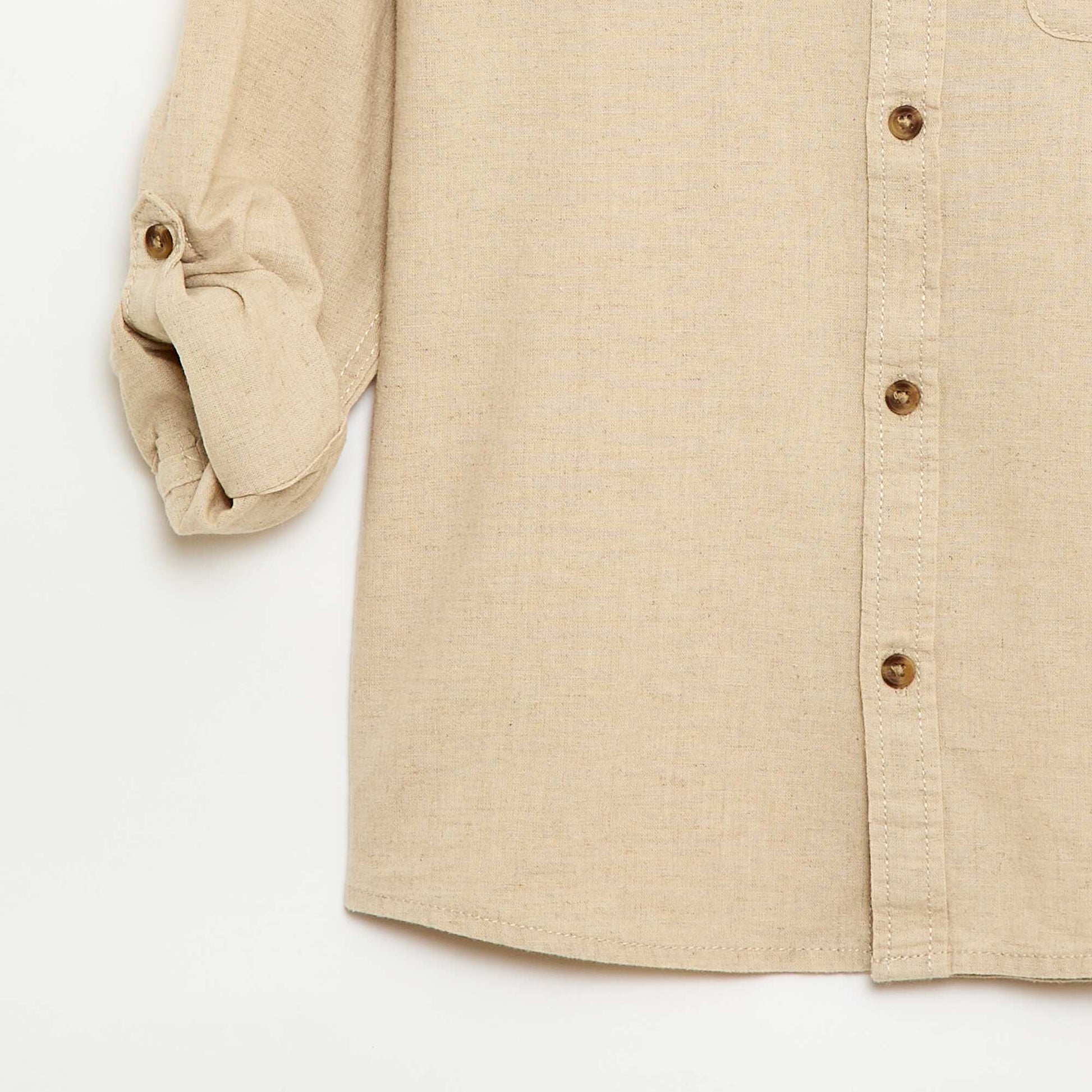 Chemise à manches longues en lin et coton BLANC
