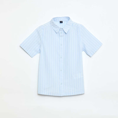 Chemise à rayures manches courtes en coton BLEU