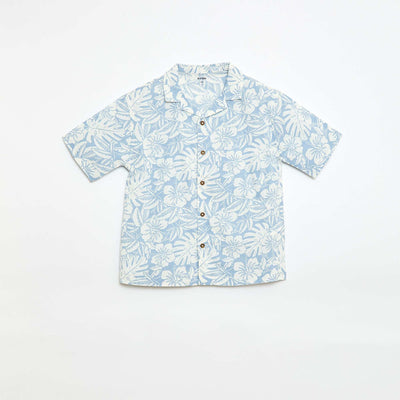 Chemise regular manches courtes en coton BLEU
