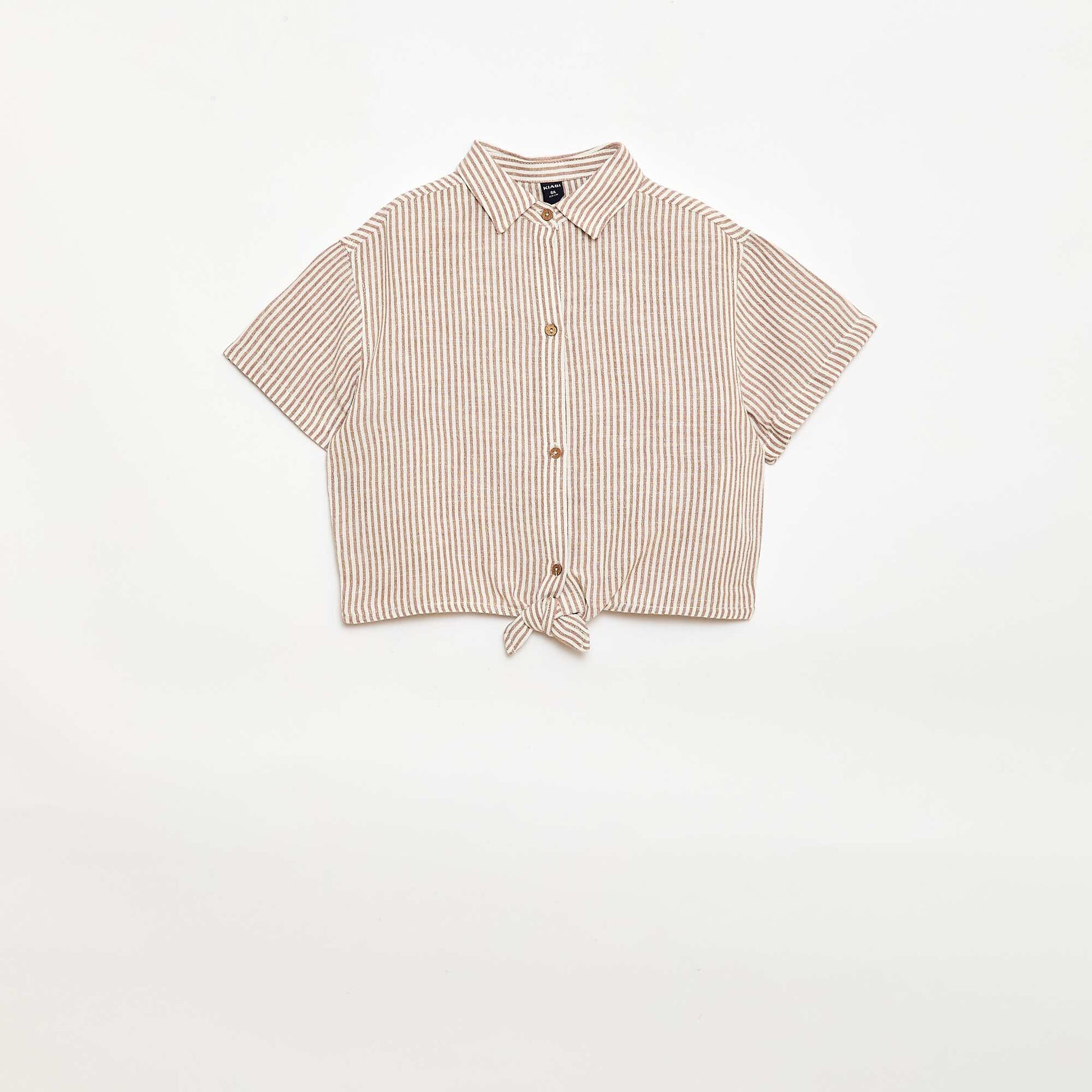 Chemise à manches courtes en lin mélangé BEIGE