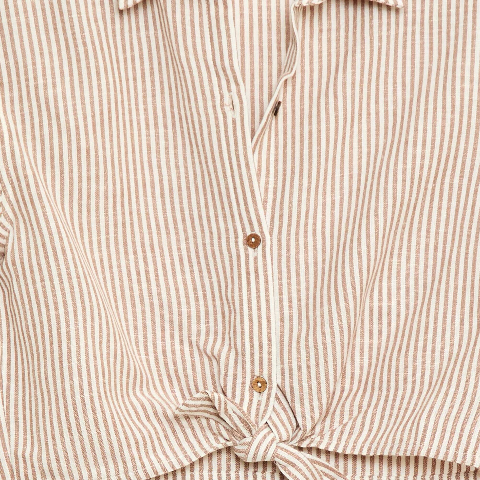 Chemise à manches courtes en lin mélangé BEIGE