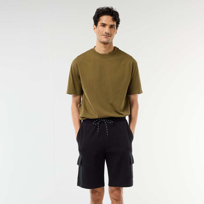 Bermuda en piqué de coton multipoches NOIR
