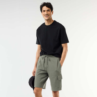 Bermuda en piqué de coton multipoches VERT