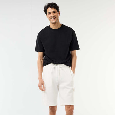 Bermuda en piqué de coton multipoches BLANC