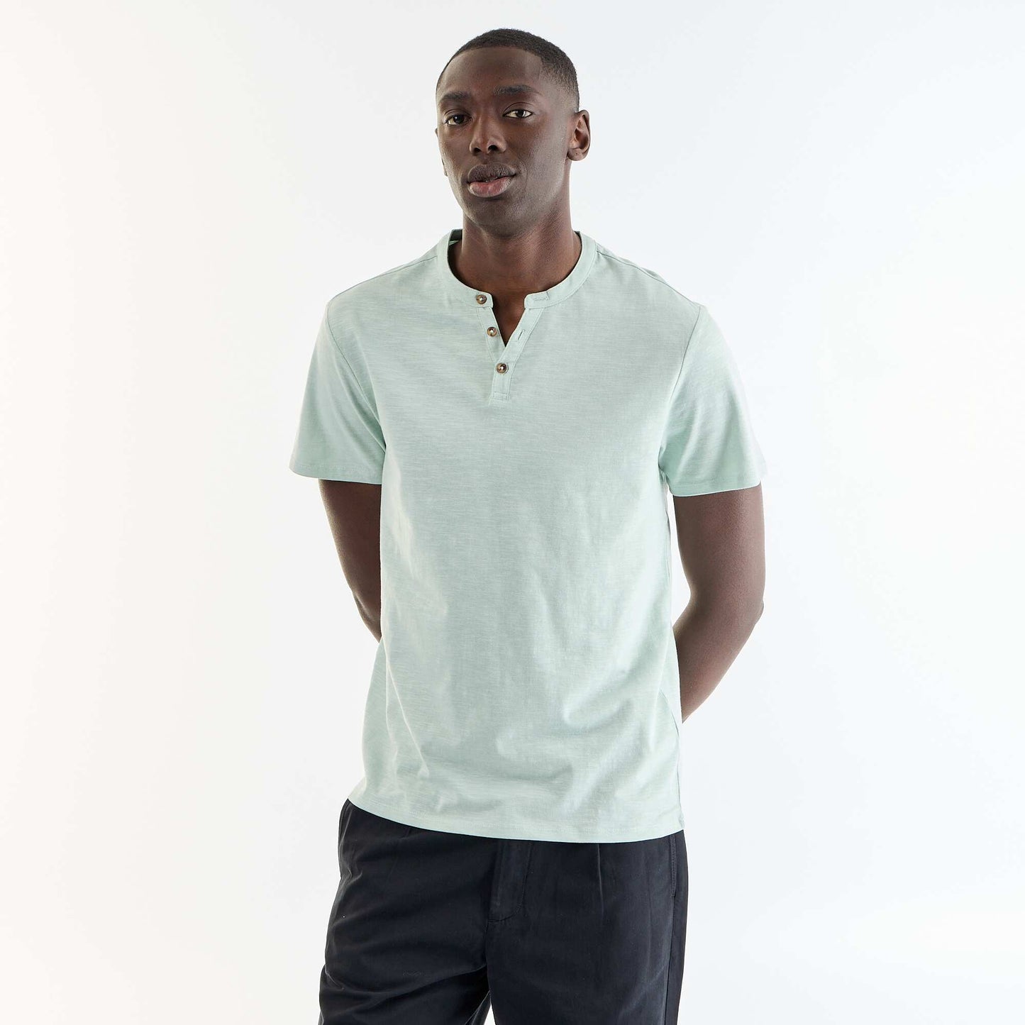 T-shirt à col tunisien homme uni BLEU