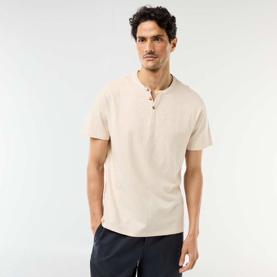 T-shirt manches courtes à col tunisien BEIGE