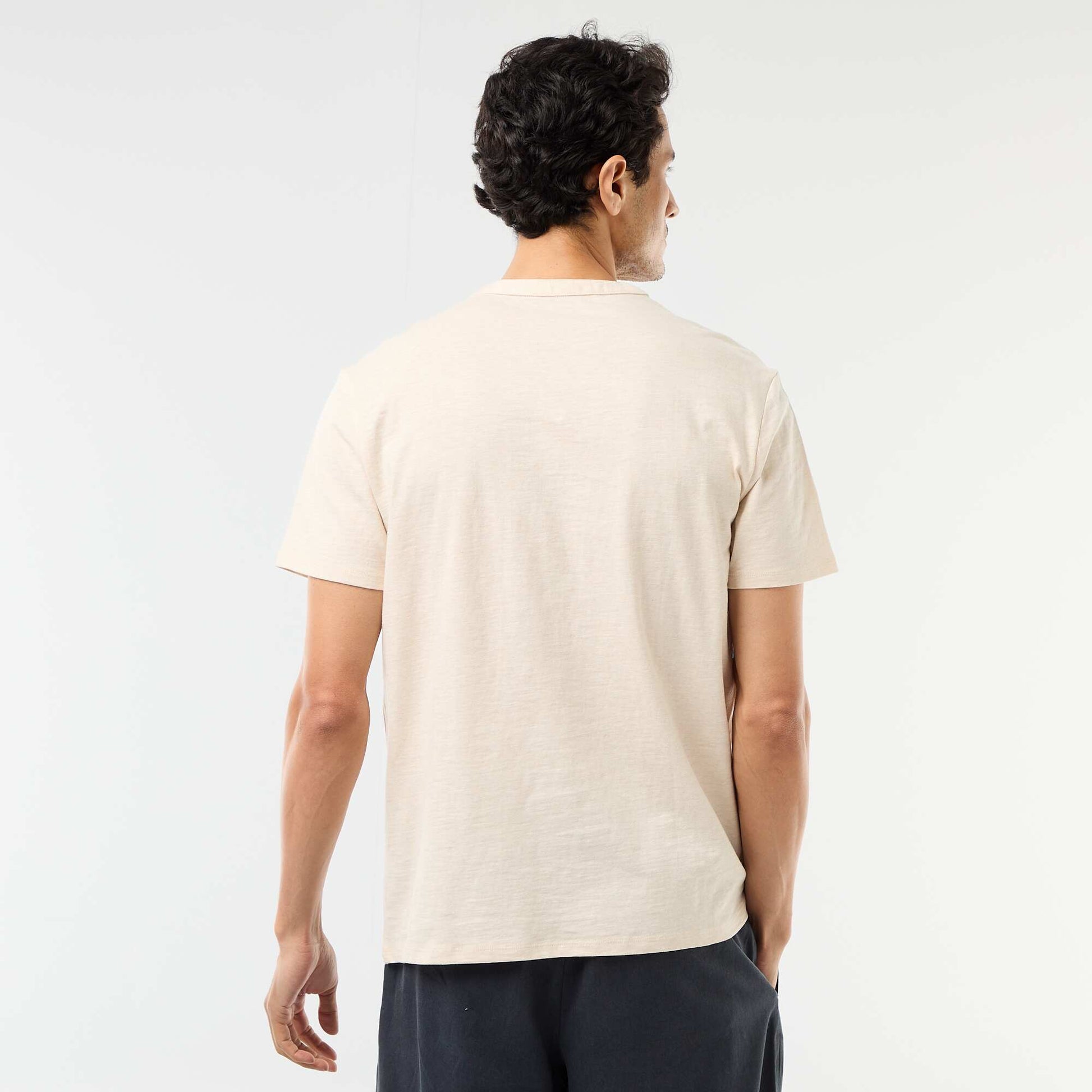 T-shirt manches courtes à col tunisien BEIGE