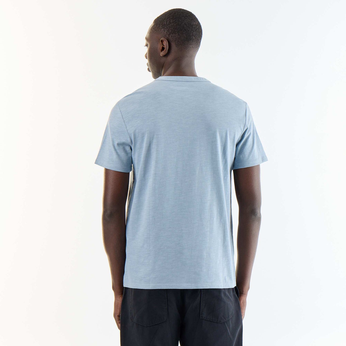 T-shirt homme en jersey slub à col tunisien coupe droite BLEU
