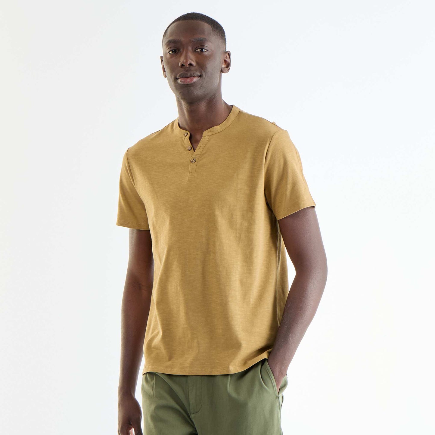 T-shirt homme en jersey slub à col tunisien VERT