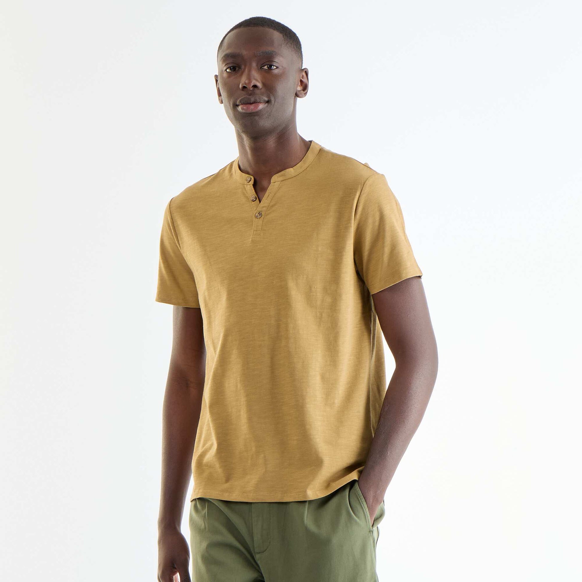 T-shirt homme en jersey slub à col tunisien VERT