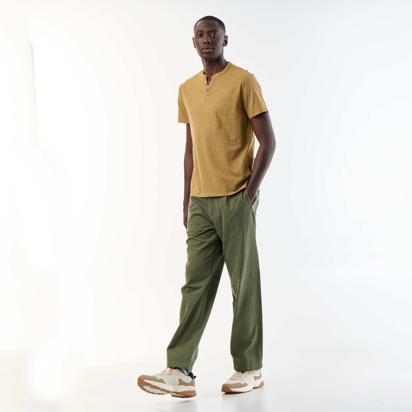 T-shirt homme en jersey slub à col tunisien VERT