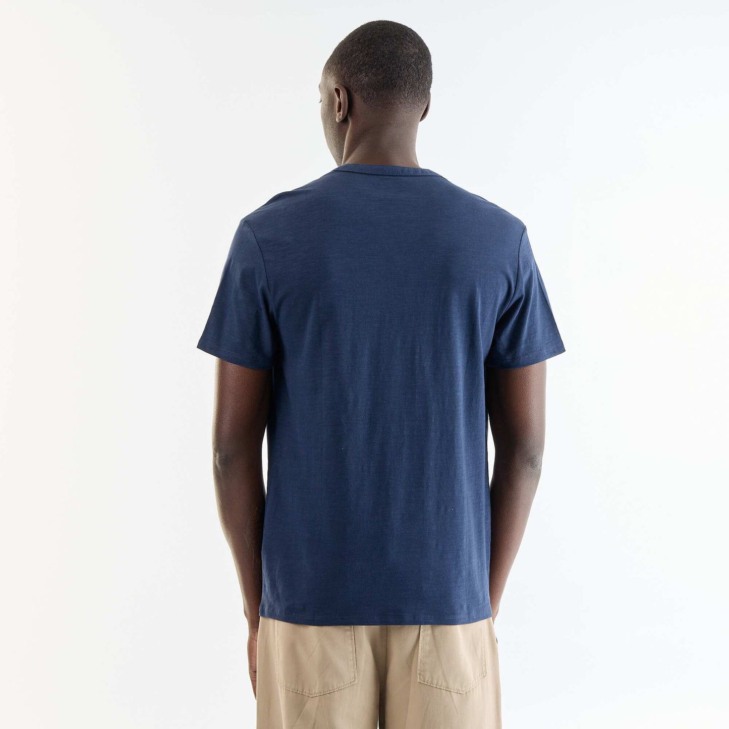 T-shirt uni pour homme à col tunisien BLEU FONCé