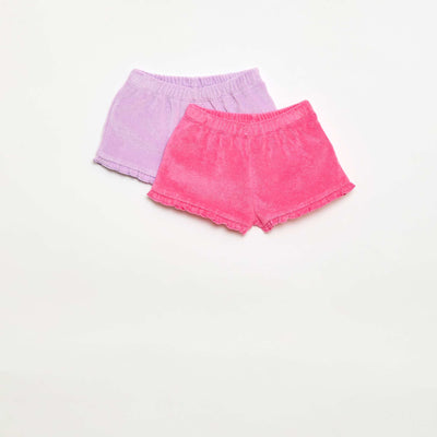 Lot de 2 shorts unis à volants en éponge VIOLET