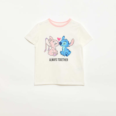 T-shirt 'Disney' 'Stitch & Angel' en coton uni BLANC