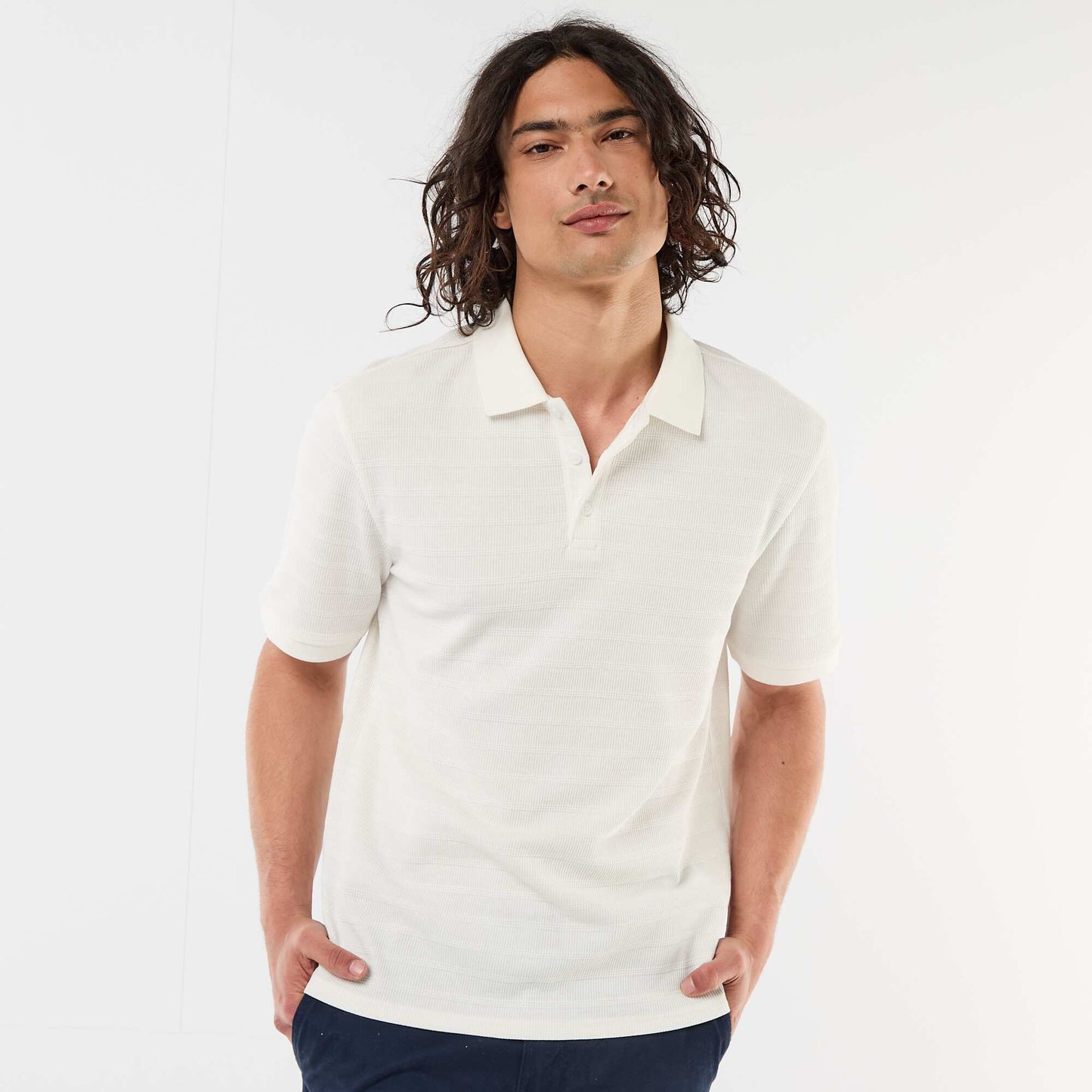 Polo en piqué de coton à manches courtes BEIGE